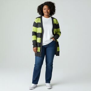 Sweet Romeo Gray and Green Long Button Down Long Sleeve Cotton Cardigan size L